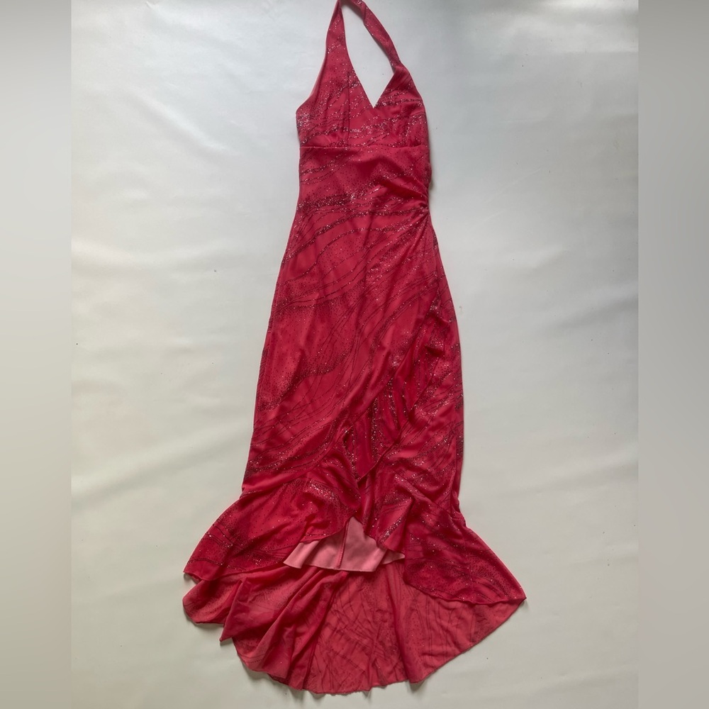 Glam Halter Red Prom Dress with Sparkling Accents